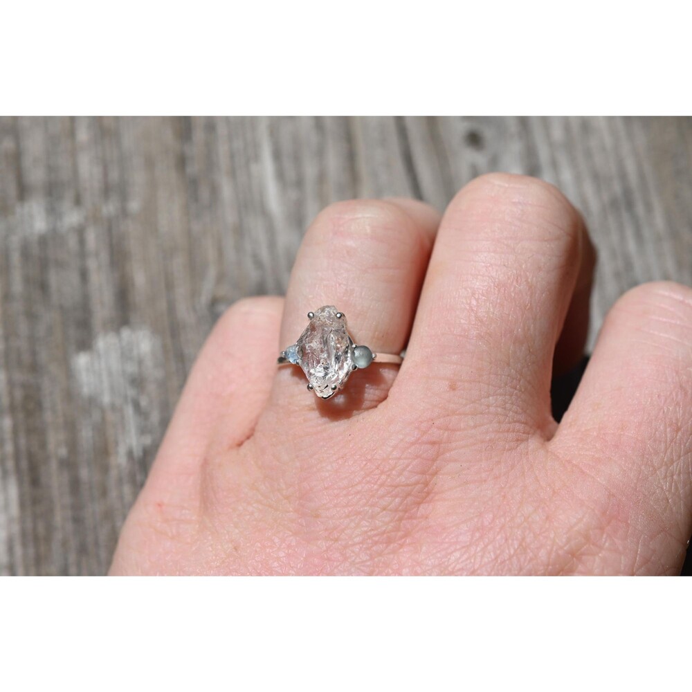 Engagement ring Montana sapphire and Lake County diamond  size 5 6 7 8 9 10 avel